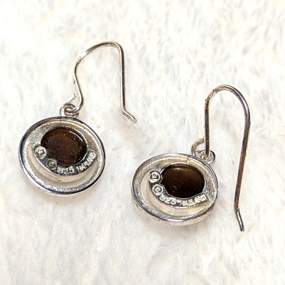 Vintage Sterling Silver and Tigers Eye Peite Pierced Earrings - Picture 4 of 7